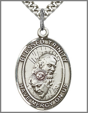 Blessed Trinity Medal, Sterling Silver, 1"x3/4", 24" Silver-Tone Chain, # 48880