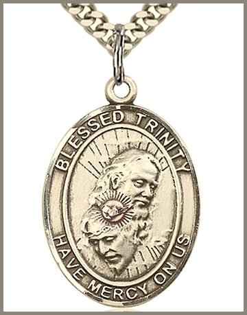 Blessed Trinity Medal, 14kt Gold Filled, 1"x3/4", 24" Gold Plated Chain, # 48881