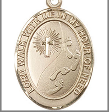 Footprints / Cross Medal, Solid 14kt Gold, 1"x3/4", Free Chain, # 48885