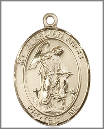 Guardian Angel Medal, Solid 18kt Gold, 1"x3/4", Free Chain, # 48890