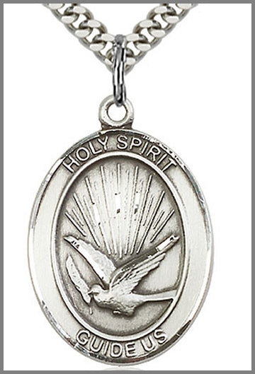 Holy Spirit Medal, Sterling Silver, 1"x3/4", 24" Silver-tone Chain, # 48894