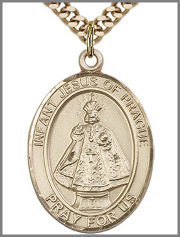Infant of Prague Medal, 14kt Gold Filled, 1"x3/4", 24" Gold Plated Chain, # 48897