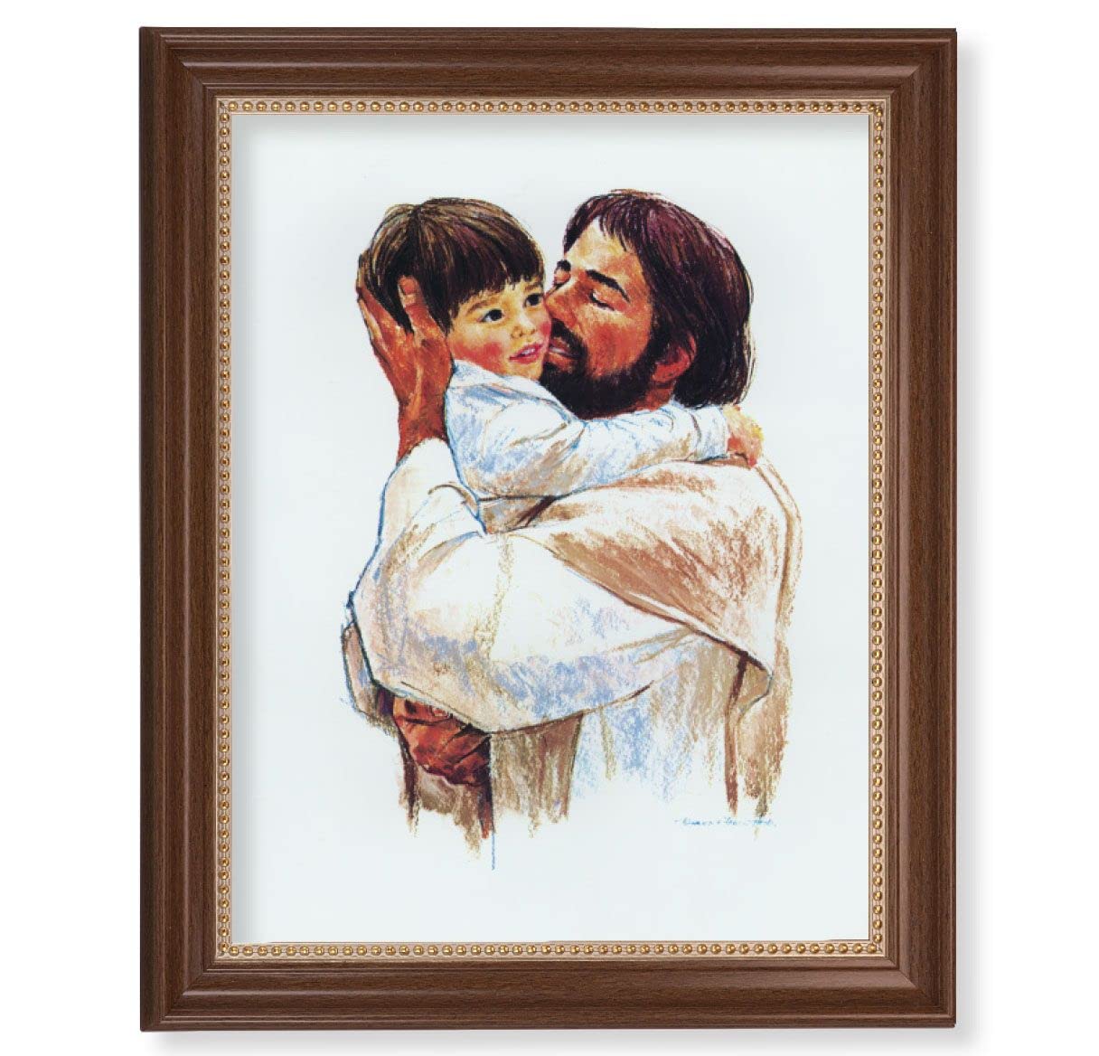 Hook: Love Picture, 13-1/2"x16-9/16 Walnut Finish Frame with Gold Beaded Lip, Textured Italian Print # 22355