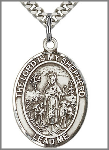Lord is My Shepherd Medal, Sterling Silver, 1"x3/4", 24" Silver-Tone Chain, # 48901