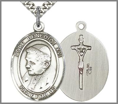Pope Benedict XVI Medal, Sterling Silver, 1", 24" Silver-Tone Chain, # 48908