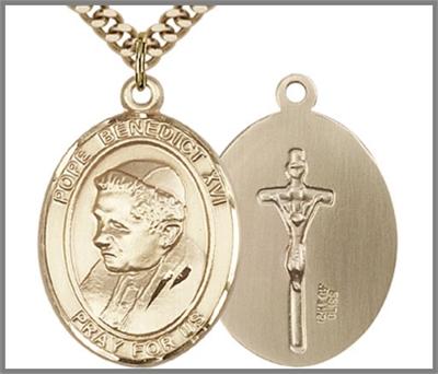 Pope Benedict XVI Medal 1" 14kt Gold Filled, 24" Gold Plated Chain, # 48909