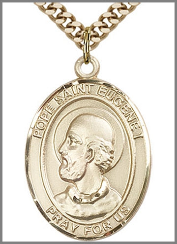 Pope St. Eugene I Medal, 14kt Gold Filled, 1"x3/4",  24" Gold Plated Chain, # 48913