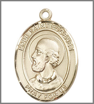 Pope St. Eugene I Medal, Solid 14kt Gold, 1"x3/4", Free Chain, # 48914