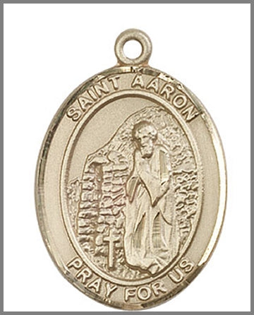 St. Aaron Medal, Solid 14kt Gold, 1"x3/4", Free Chain, # 48928