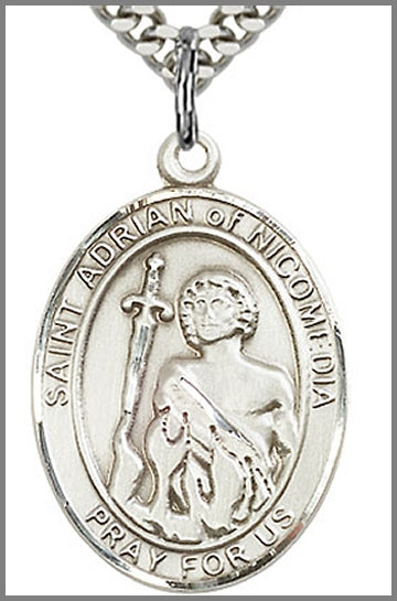 St. Adrian of Nicomedia Medal, Sterling Silver, 1"x3/4, Your Choice of Chain, # 48930