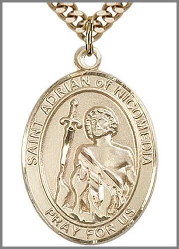 St. Adrian of Nicomedia Medal, 14kt Gold Filled, 1"x3/4",  Your Choice of Chain, # 48931