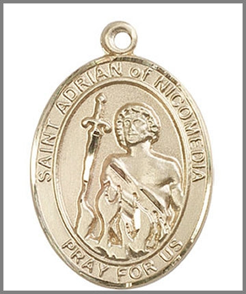St. Adrian of Nicomedia Medal, Solid 18kt Gold, 1"x3/4", Free Chain, # 48933
