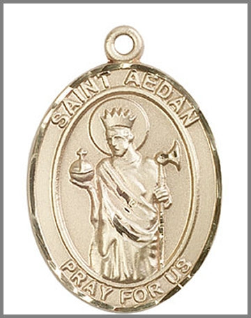 St. Aedan of Ferns Medal, Solid 14kt Gold, 1"x3/4", Free Chain, # 48935