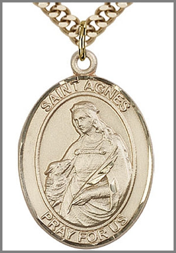 St. Agnes of Rome Medal, 14kt Gold Filled, 1"x3/4",  Your Choice of Chain, # 48940