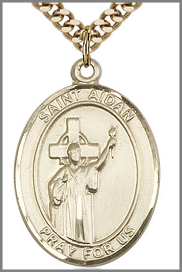St. Aidan of Lindesfarne Medal, 14kt Gold Filled, 1"x3/4",  Your Choice of Chain, # 48944