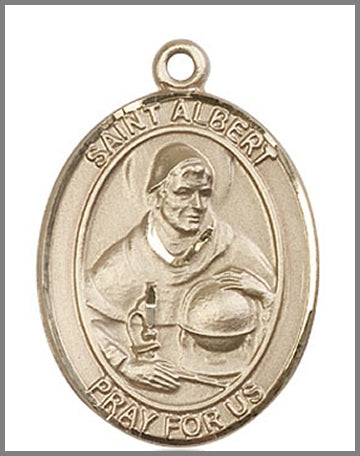 St. Albert the Great Medal, Solid 18kt Gold, 1"x3/4", Free Chain, # 48949