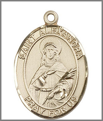 St. Alexandra Medal, Solid 14kt Gold, 1"x3/4", Free Chain, # 48954