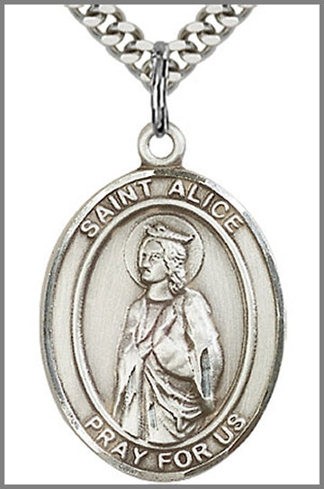 St. Alice Medal, Sterling Silver, 1"x3/4", Your Choice of Chain, # 48956