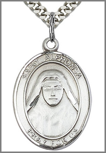 St. Alphonsa of India Medal, Sterling Silver, 1"x3/4", Your Choice of Chain, # 48963