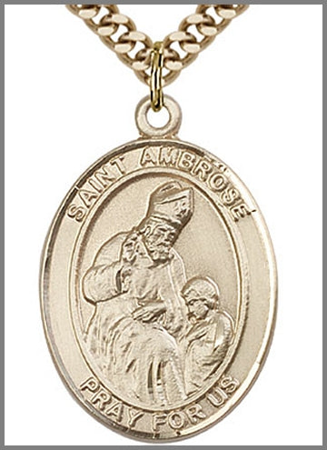 St. Ambrose Medal, 14kt Gold Filled, 1"x3/4",  Your Choice of Chain, # 48964