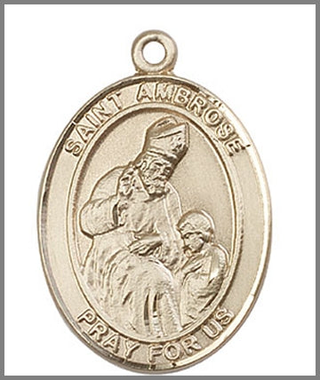 St. Ambrose Medal, Solid 14kt Gold, 1"x3/4", Free Chain, # 48965