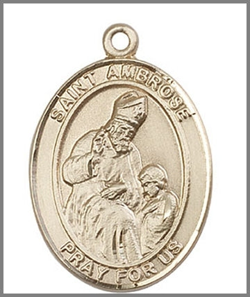 St. Ambrose Medal, Solid 18kt Gold, 1"x3/4", Free Chain, # 48966