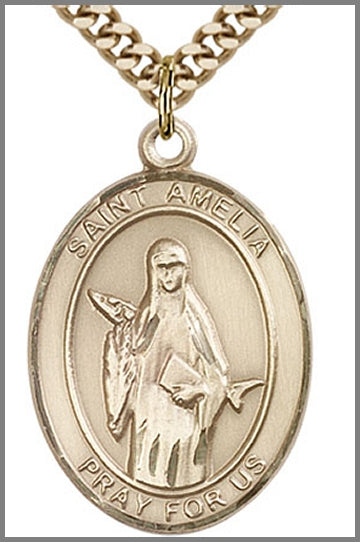 St. Amelia Medal, 14kt Gold Filled, 1"x3/4",  Your Choice of Chain, # 48968