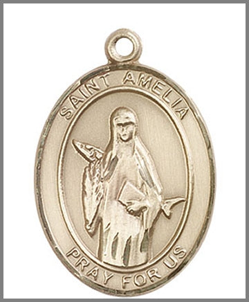 St. Amelia Medal, Solid 14kt Gold, 1"x3/4", Free Chain, # 48969