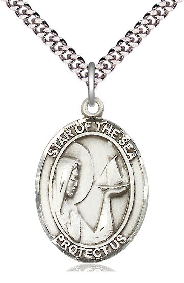 Our Lady Star of the Sea Medal in Fine Pewter, 1" tall, Your Choice of Chain, # 4897