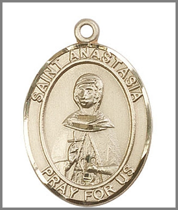 St. Anastasia Medal, Solid 18kt Gold, 1"x3/4", Free Chain, # 48974