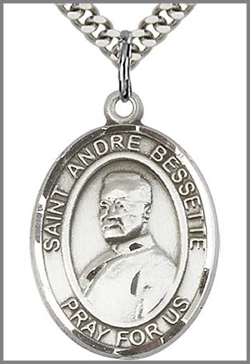 St. Andre Bessette Medal, Sterling Silver, 1"x3/4", Your Choice of Chain, # 48975