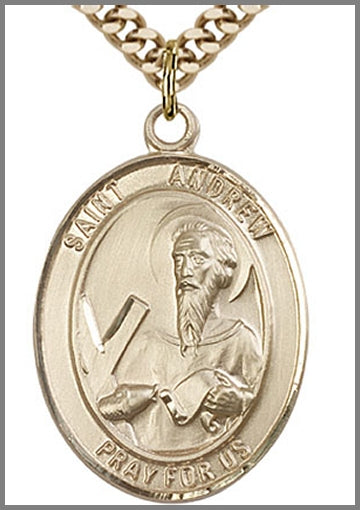 St. Andrew the Apostle Medal, 14kt Gold Filled, 1"x3/4",  Your Choice of Chain, # 48983