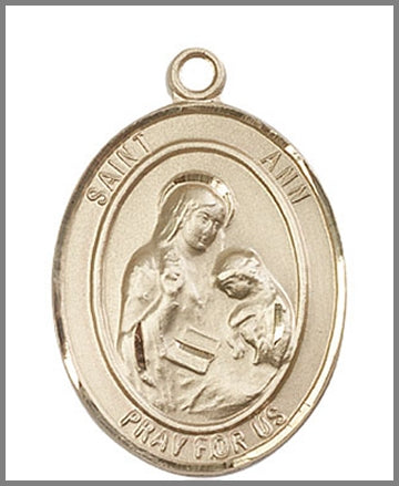 St. Ann Medal, Solid 18kt Gold, 1"x3/4", Free Chain, # 48992