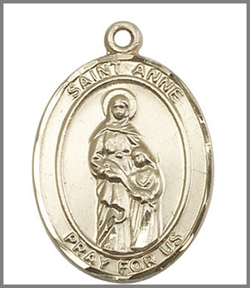 St. Anne Medal, Solid 18kt Gold, 1"x3/4", Free Chain, # 48996