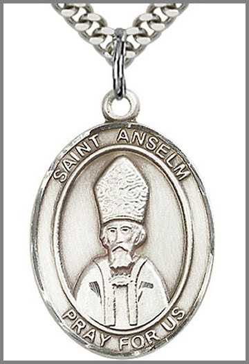 St. Anselm Medal, Sterling Silver, 1"x3/4", Your Choice of Chain, # 48997