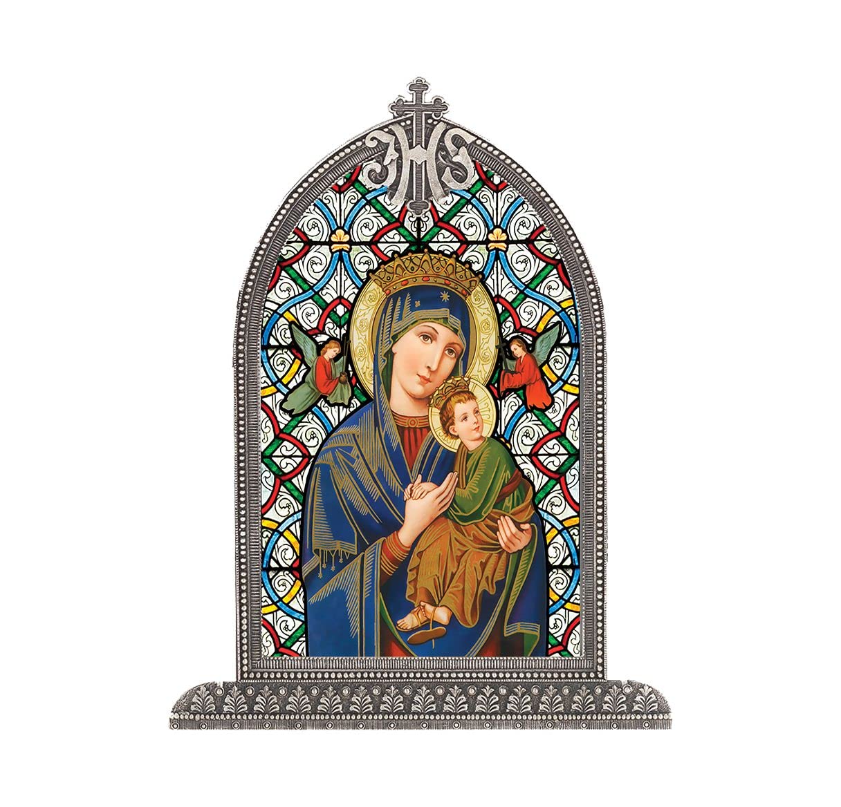 Our Lady of Perpetual Help Textured Italian Art Glass in Arched Frame, 6.5", # 1402