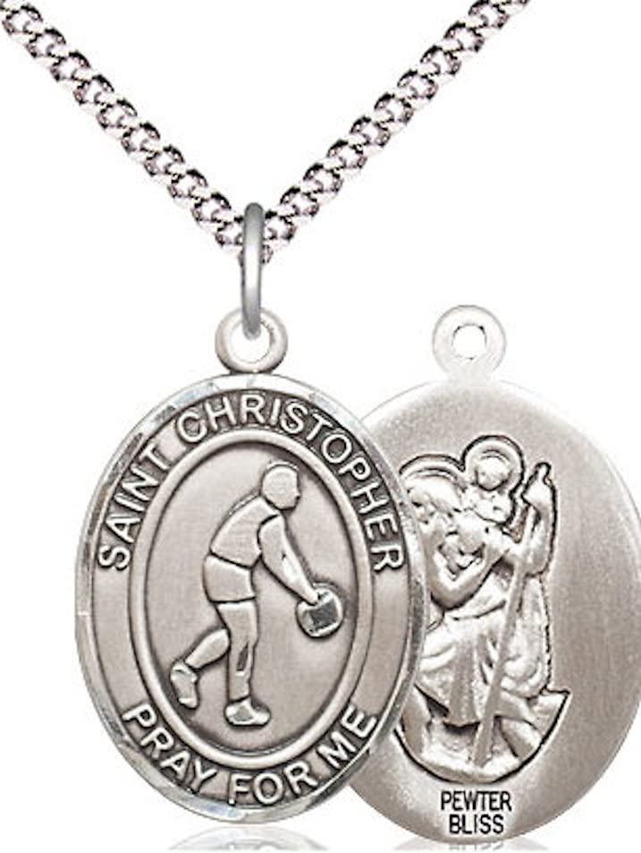 Basketball / St. Christopher Medal in Fine Pewter, 3/4", Your Choice of Chain # 17375
