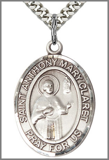 St. Anthony Mary Claret Medal, Sterling Silver, 1"x3/4", Your Choice of Chain, # 49001