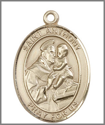 St. Anthony of Padua Medal, Solid 14kt Gold, 1"x3/4", Free Chain, # 49006