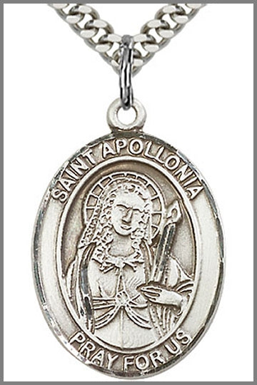 St. Apollonia Medal, Sterling Silver, 1"x3/4", Your Choice of Chain, # 49008