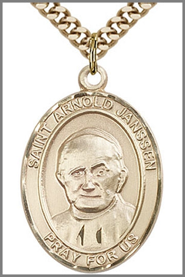 St. Arnold Janssen Medal, 14kt Gold Filled, 1"x3/4",  Your Choice of Chain, # 49012
