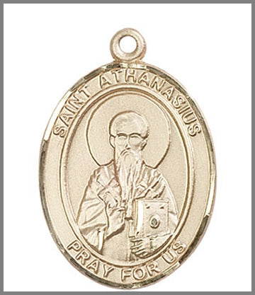 St. Athanasius Medal, Solid 14kt Gold, 1"x3/4", Free Chain, # 49016