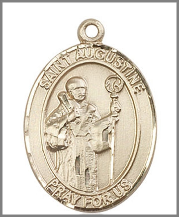 St. Augustine Medal, Solid 14kt Gold, 1"x3/4", Free Chain, # 49019