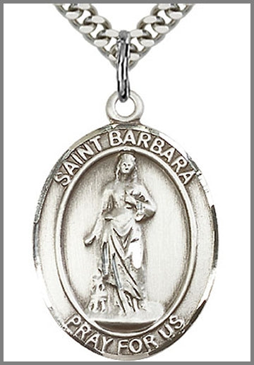 St. Barbara Medal, Sterling Silver, 1"x3/4", Your Choice of Chain, # 49027