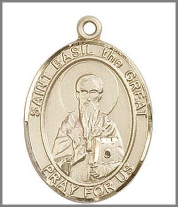 St. Basil the Great Medal, Solid 18kt Gold, 1"x3/4", Free Chain, # 49039