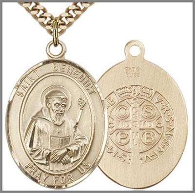 St. Benedict Medal, 14kt Gold Filled, 1"x3/4",  Your Choice of Chain, # 49044