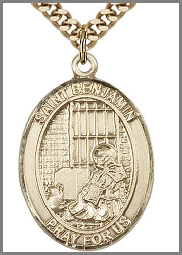 St. Benjamin Medal, 14kt Gold Filled, 1"x3/4",  Your Choice of Chain, # 49047