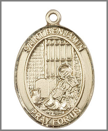 St. Benjamin Medal, Solid 18kt Gold, 1"x3/4", Free Chain, # 49049
