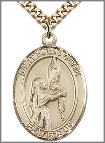 St. Bernadette Medal, 14kt Gold Filled, 1"x3/4",  Your Choice of Chain, # 49050