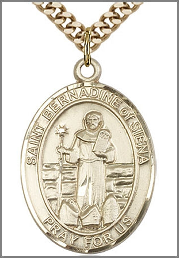 St. Bernadine of Siena Medal, 14kt Gold Filled, 1"x3/4",  Your Choice of Chain, # 49054